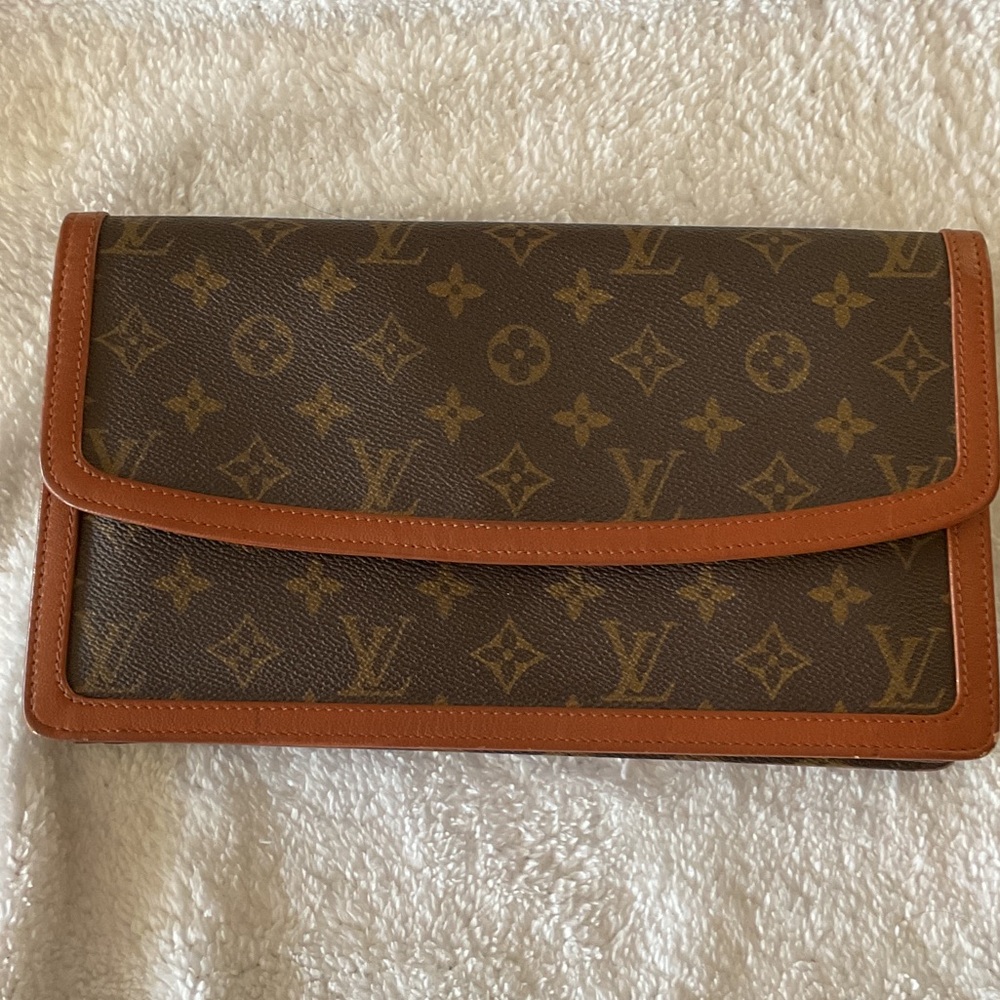 Louis Vuitton Monogram Flap Clutch in Brown and Tan